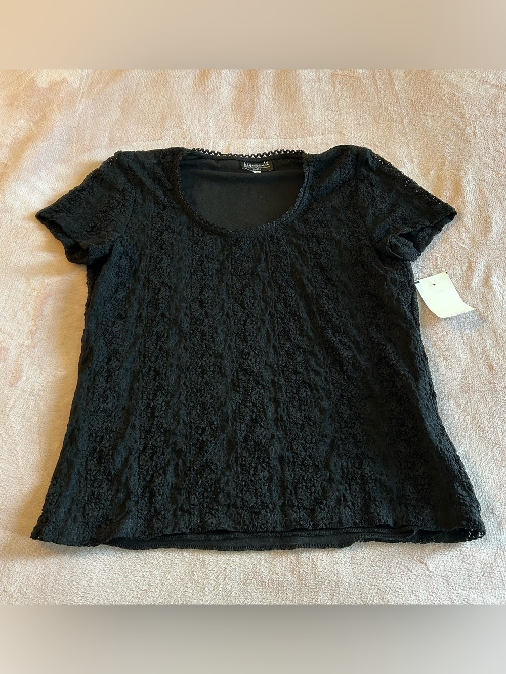 Biyaycda vintage dead stock black lace short sleeve top lined career size M